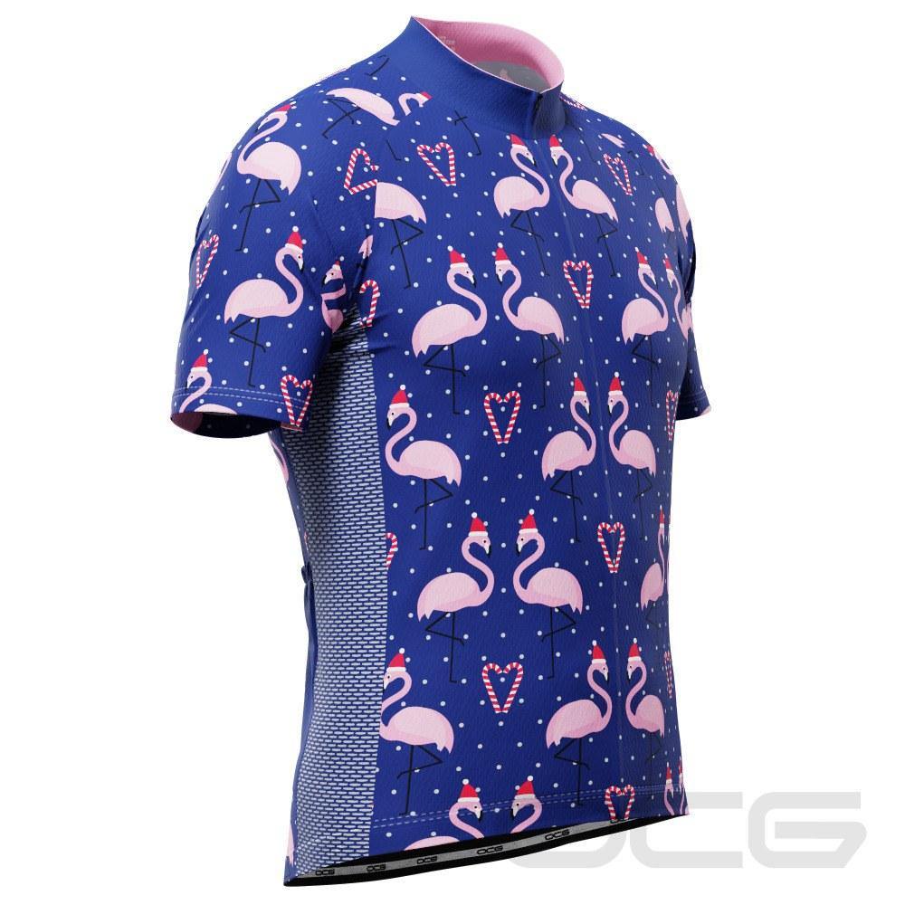 Men's Santa Flamingo Short Sleeve Cycling Jersey