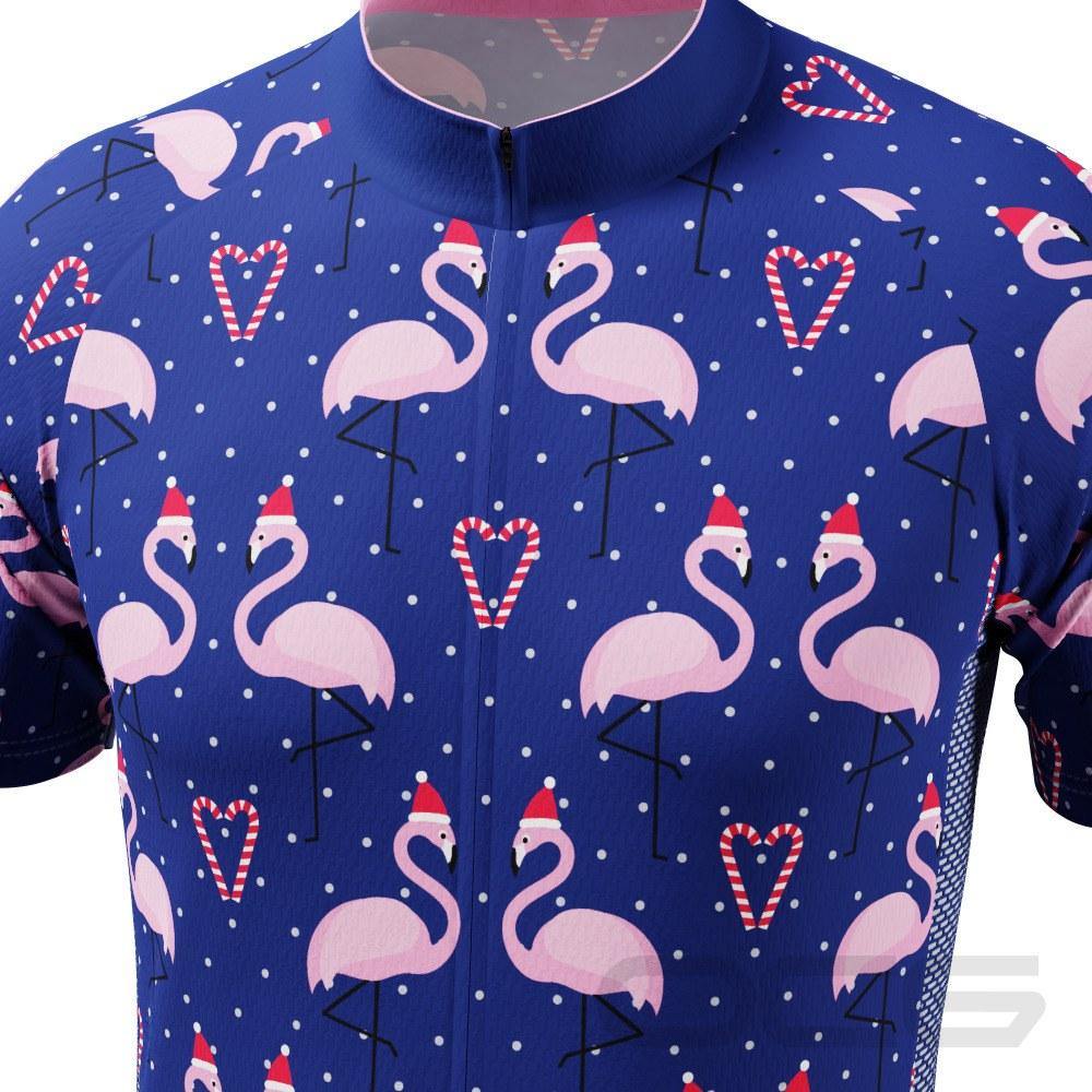 Men's Santa Flamingo Short Sleeve Cycling Jersey