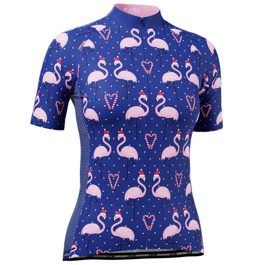 Women's Santa Flamingo Short Sleeve Cycling Jersey