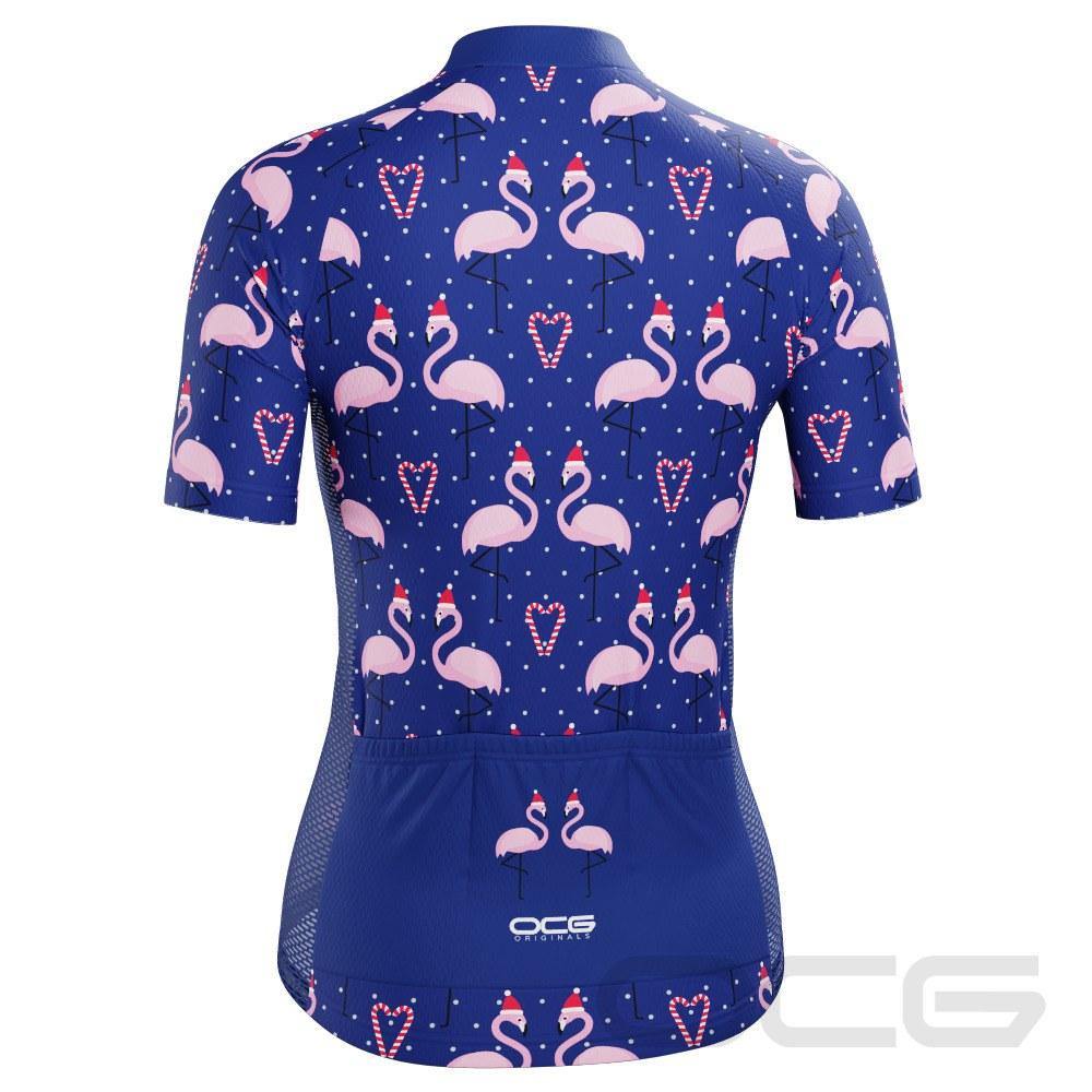 Women's Santa Flamingo Short Sleeve Cycling Jersey