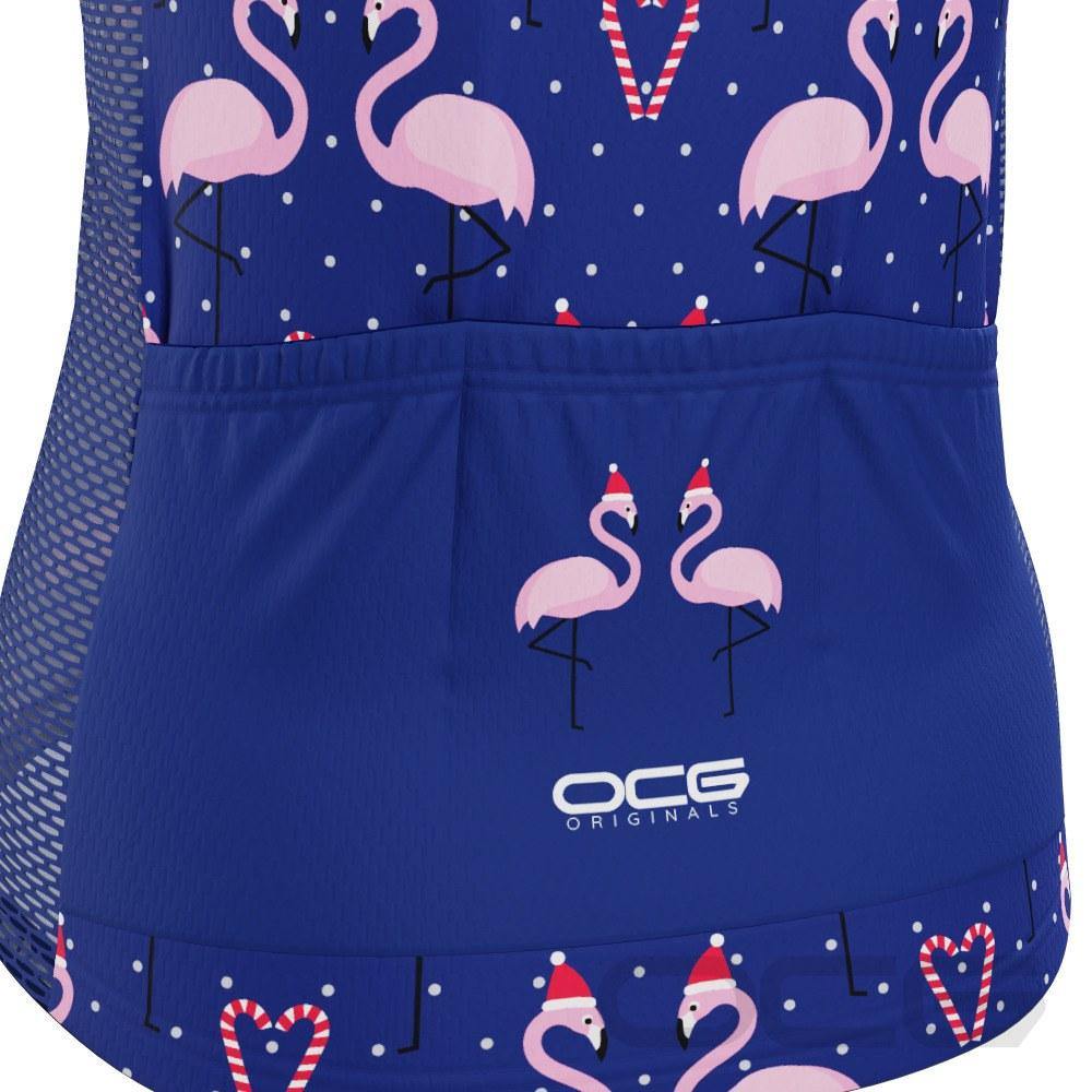 Women's Santa Flamingo Short Sleeve Cycling Jersey