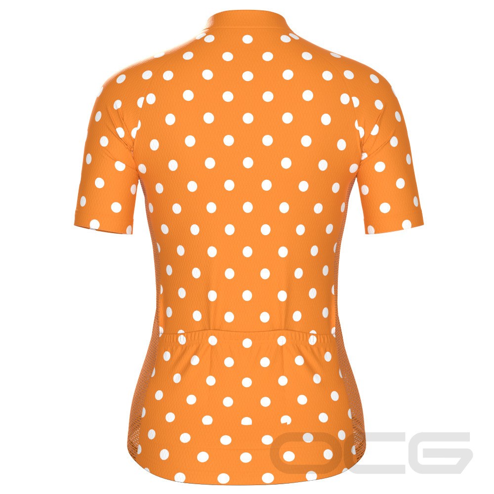 Women's High Viz Orange Polka Dot Short Sleeve Cycling Jersey