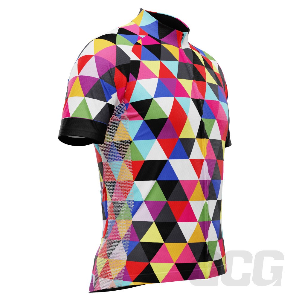 Men's High Viz Color Triangles Short Sleeve Cycling Jersey