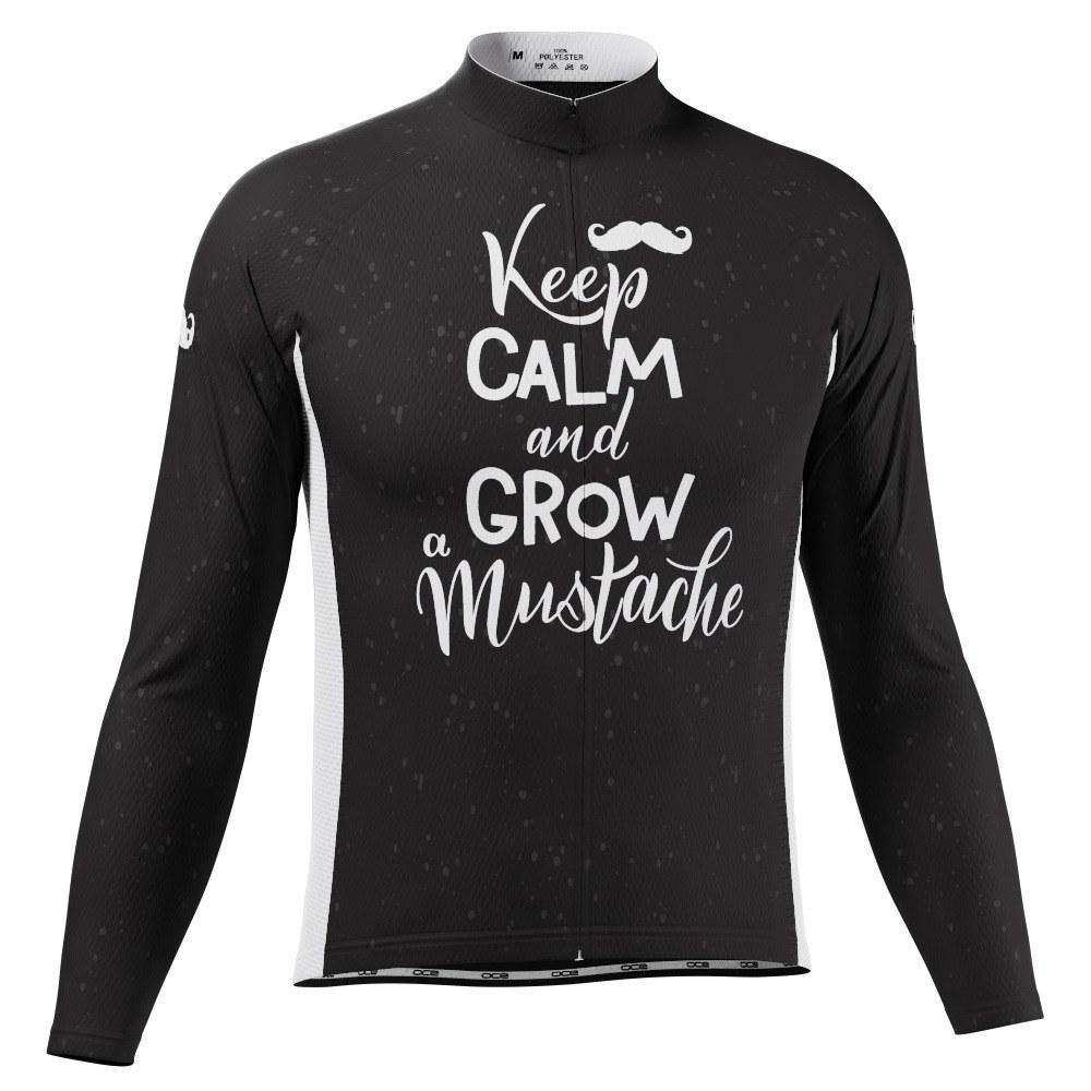 Men's Keep Calm and Mustache Long Sleeve Cycling Jersey