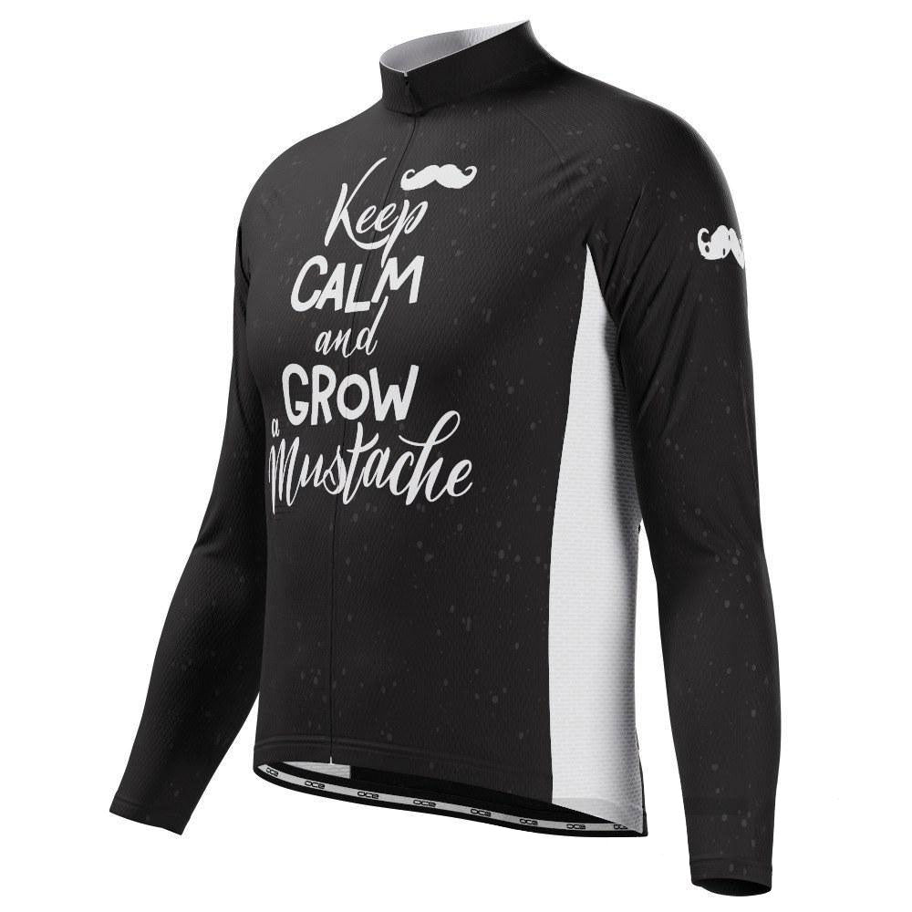 Men's Keep Calm and Mustache Long Sleeve Cycling Jersey