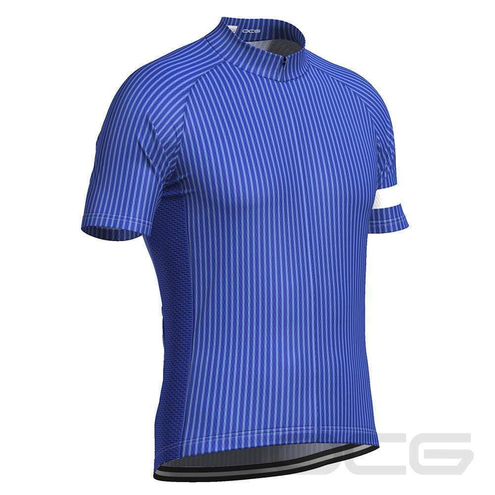 Men's Blue Stripe Banded Short Sleeve Cycling Jersey