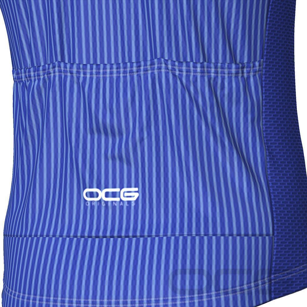 Men's Blue Stripe Banded Short Sleeve Cycling Jersey
