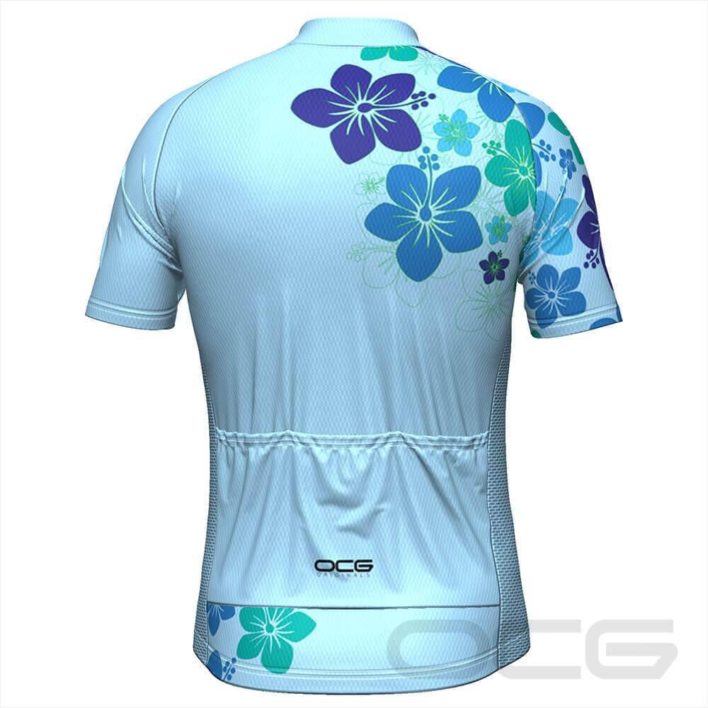 Men's Blue Hawaiian Floral Short Sleeve Cycling Jersey