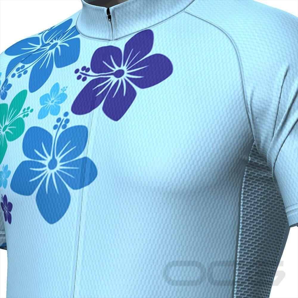 Men's Blue Hawaiian Floral Short Sleeve Cycling Jersey