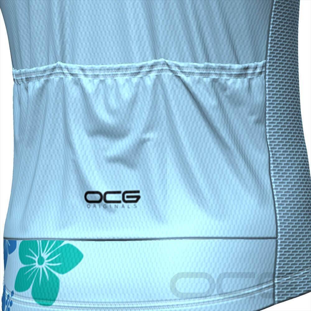 Men's Blue Hawaiian Floral Short Sleeve Cycling Jersey
