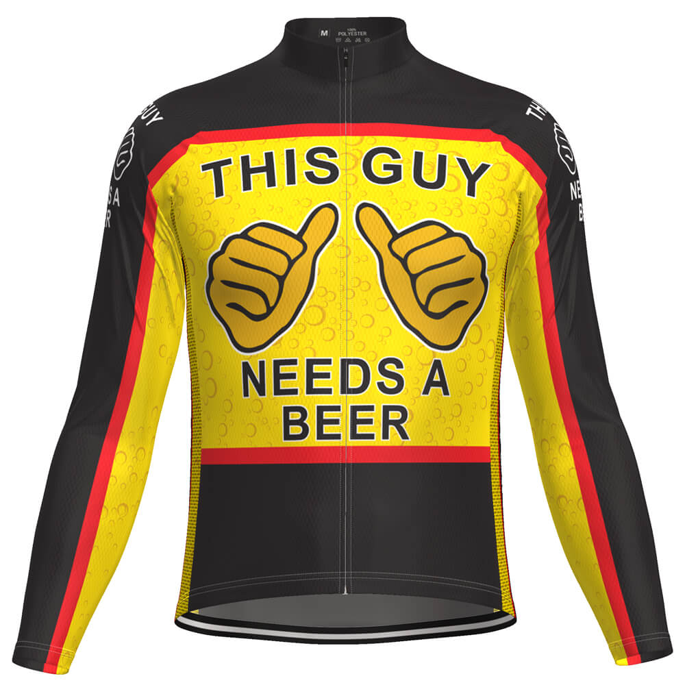 Men's This Guy Needs a Beer Long Sleeve Cycling Jersey