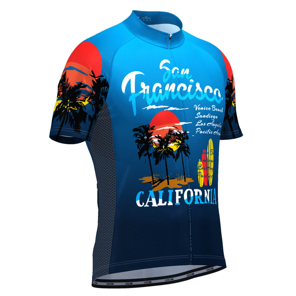 Men's San Francisco California Beach US State Icon Short Sleeve Cycling Jersey