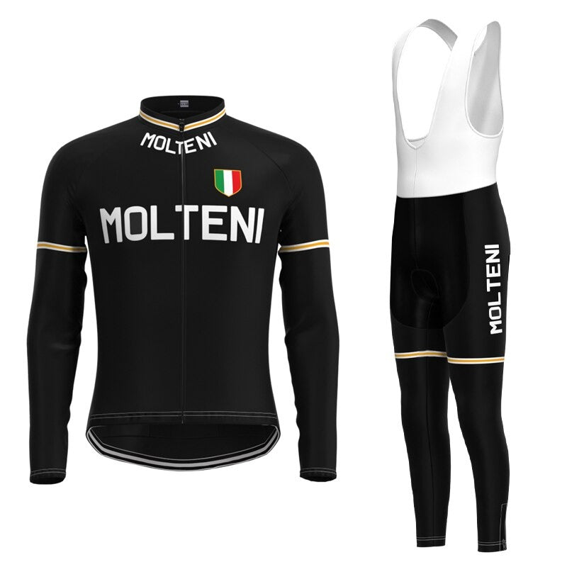 Molteni Retro Cycling Jersey Long Set Black