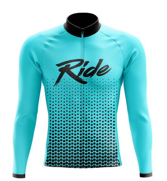 Men's Aqua Blue Ride Long Sleeve Cycling Jersey