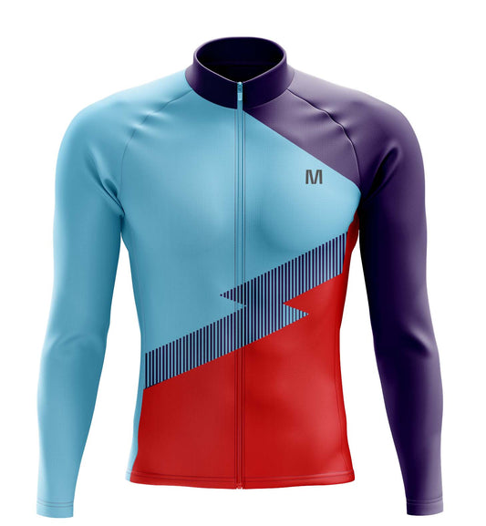 Men's Blue Side Long Sleeve Cycling Jersey