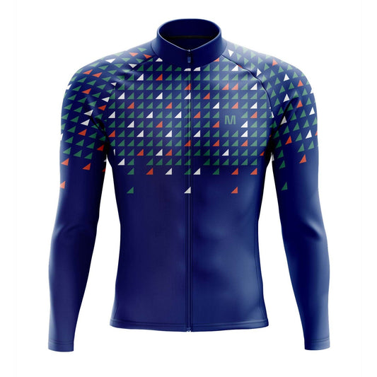 Men's Blue Triangles Long Sleeve Cycling Jersey