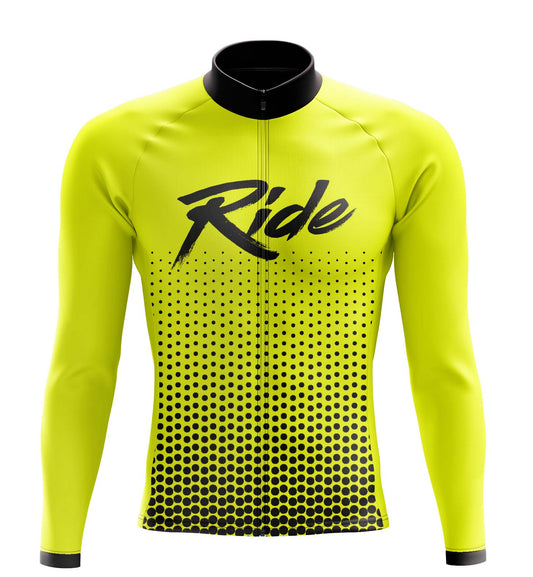 Men's Yellow Ride Long Sleeve Cycling Jersey