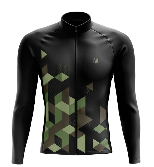 Men's Black Geo Long Sleeve Cycling Jersey