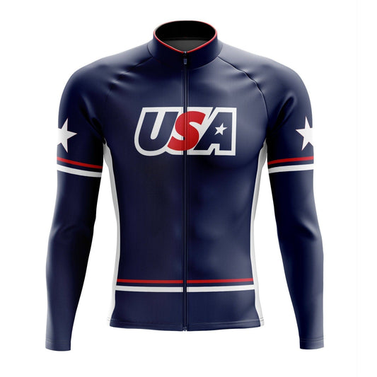 USA Blue Long Sleeve Cycling Jersey