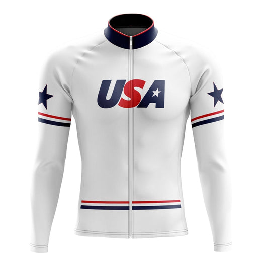 USA White Long Sleeve Cycling Jersey