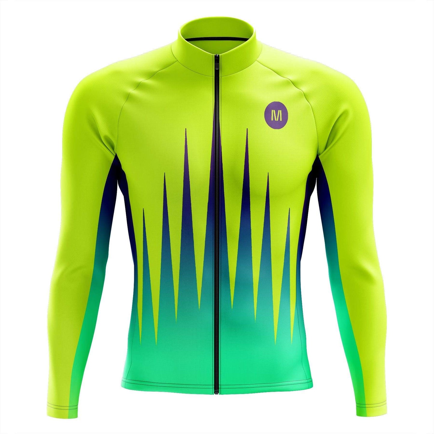 Neon Yellow Spikes Men's Long Sleeve Cycling Jersey
