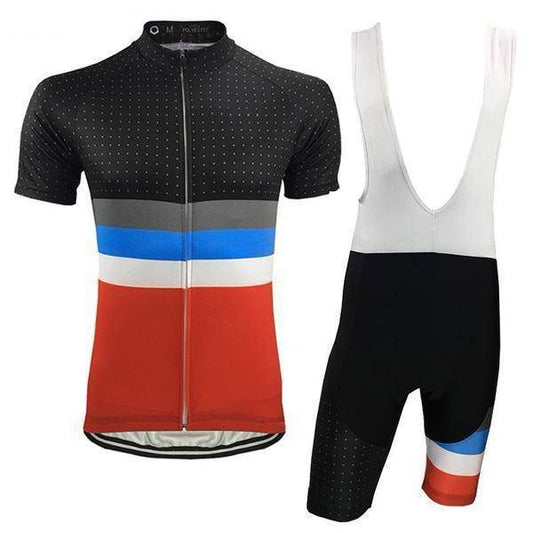 Men's Orange Tri-Stripe Polka Dot 2 Piece Cycling Kit