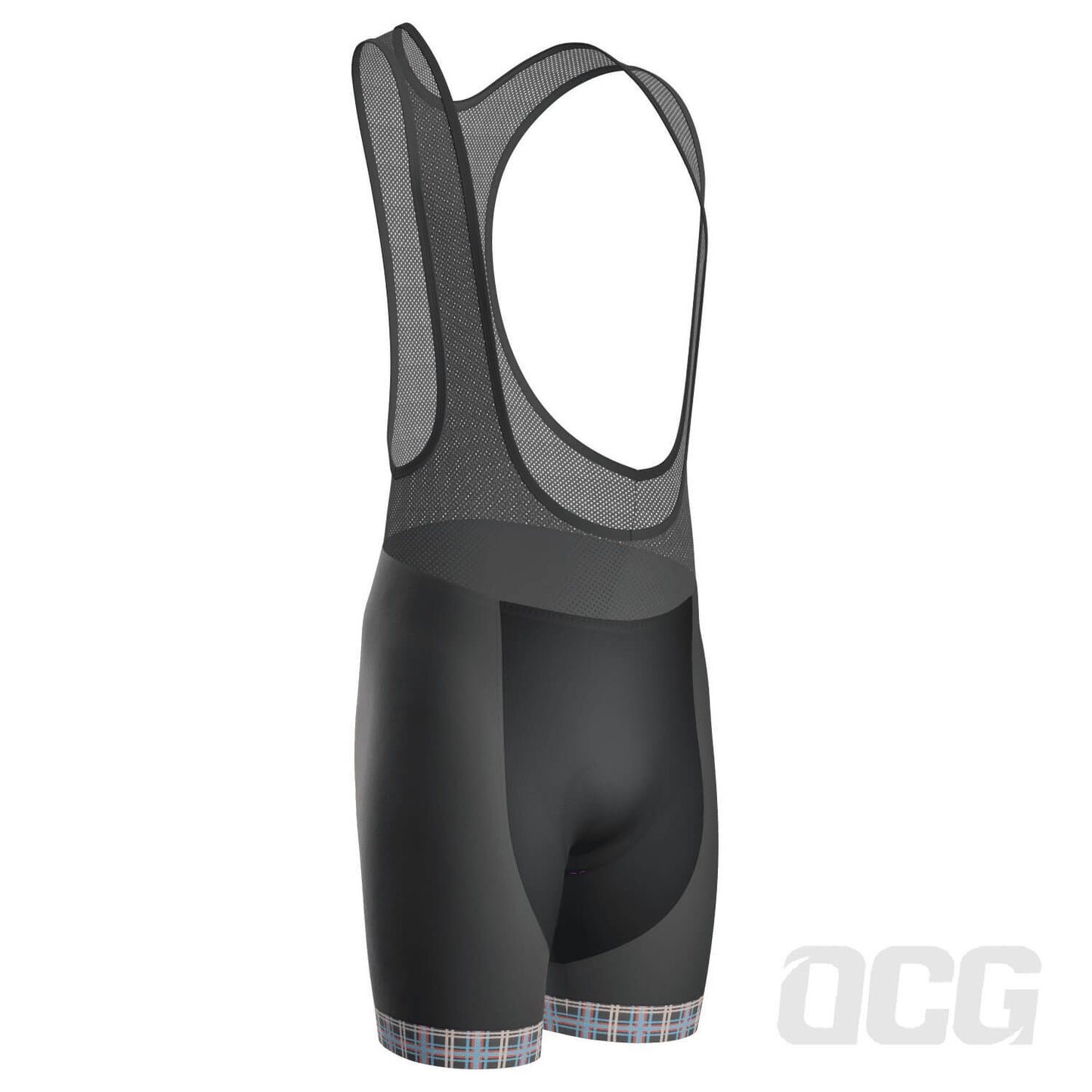 Men's Blue Plaid Checkered Gel Padded Cycling Bib