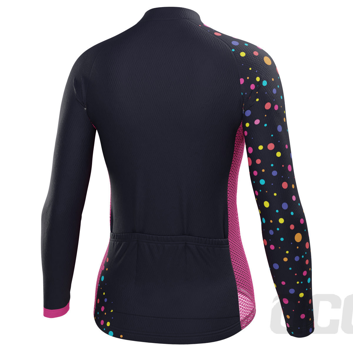 Women's Rainbow Polka Dots On Black Long Sleeve Cycling Jersey