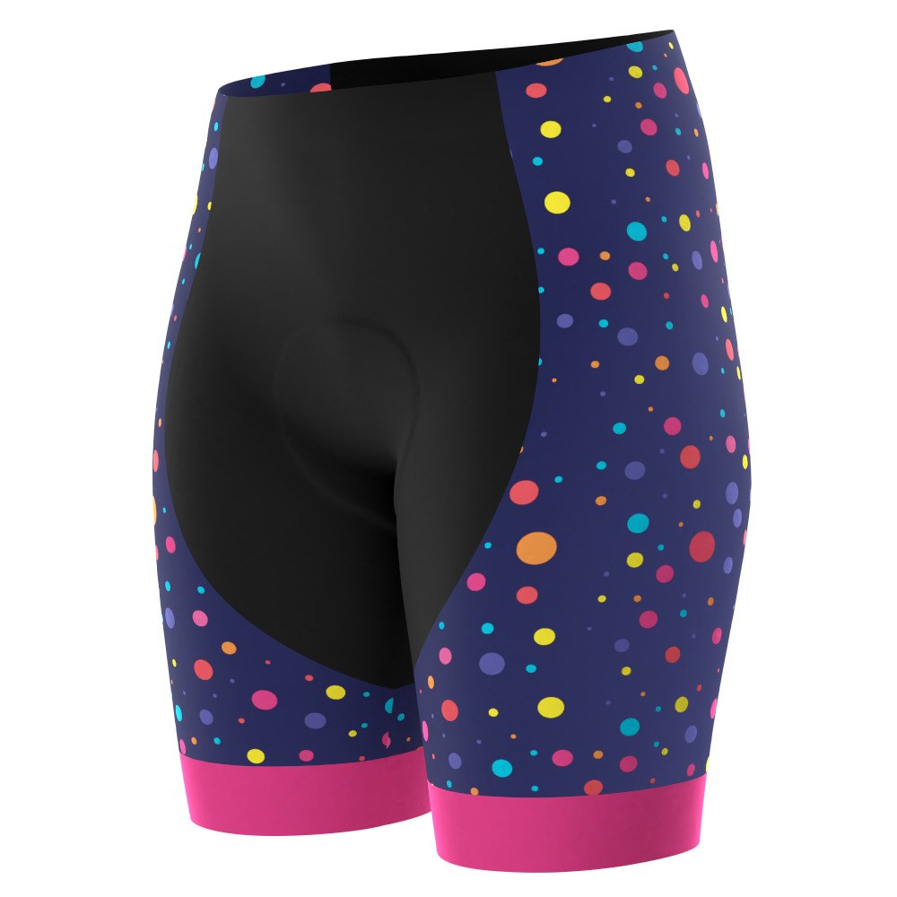 Women's Rainbow Polka Dots on Blue Gel Padded Cycling Shorts