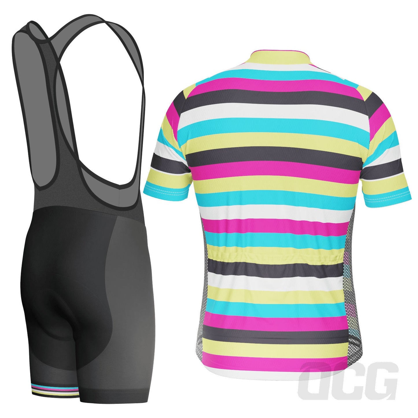Men's High Viz Rainbow Stripes 2 Piece Cycling Kit