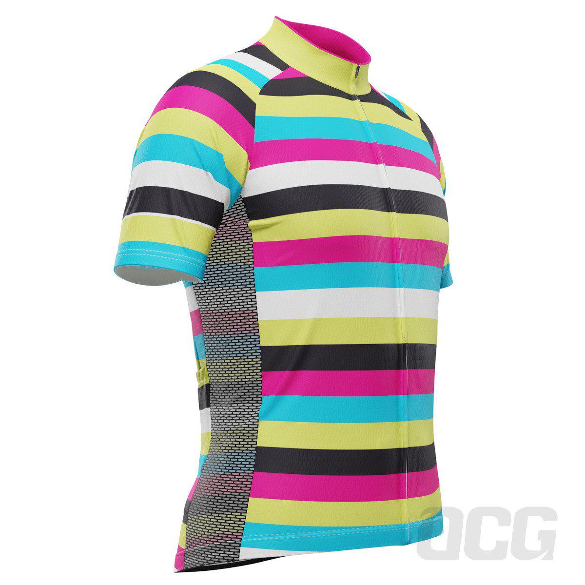 Men's High Viz Rainbow Stripes Short Sleeve Cycling Jersey
