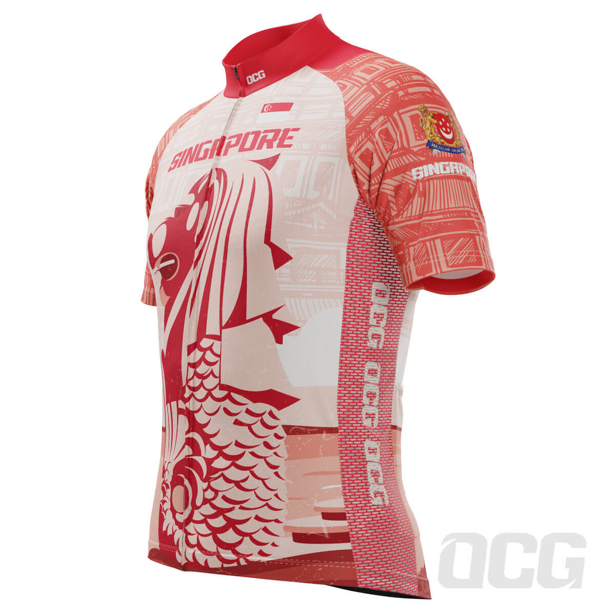 Men's Singapore Merlion Lion National Flag Short Sleeve Cycling Jersey