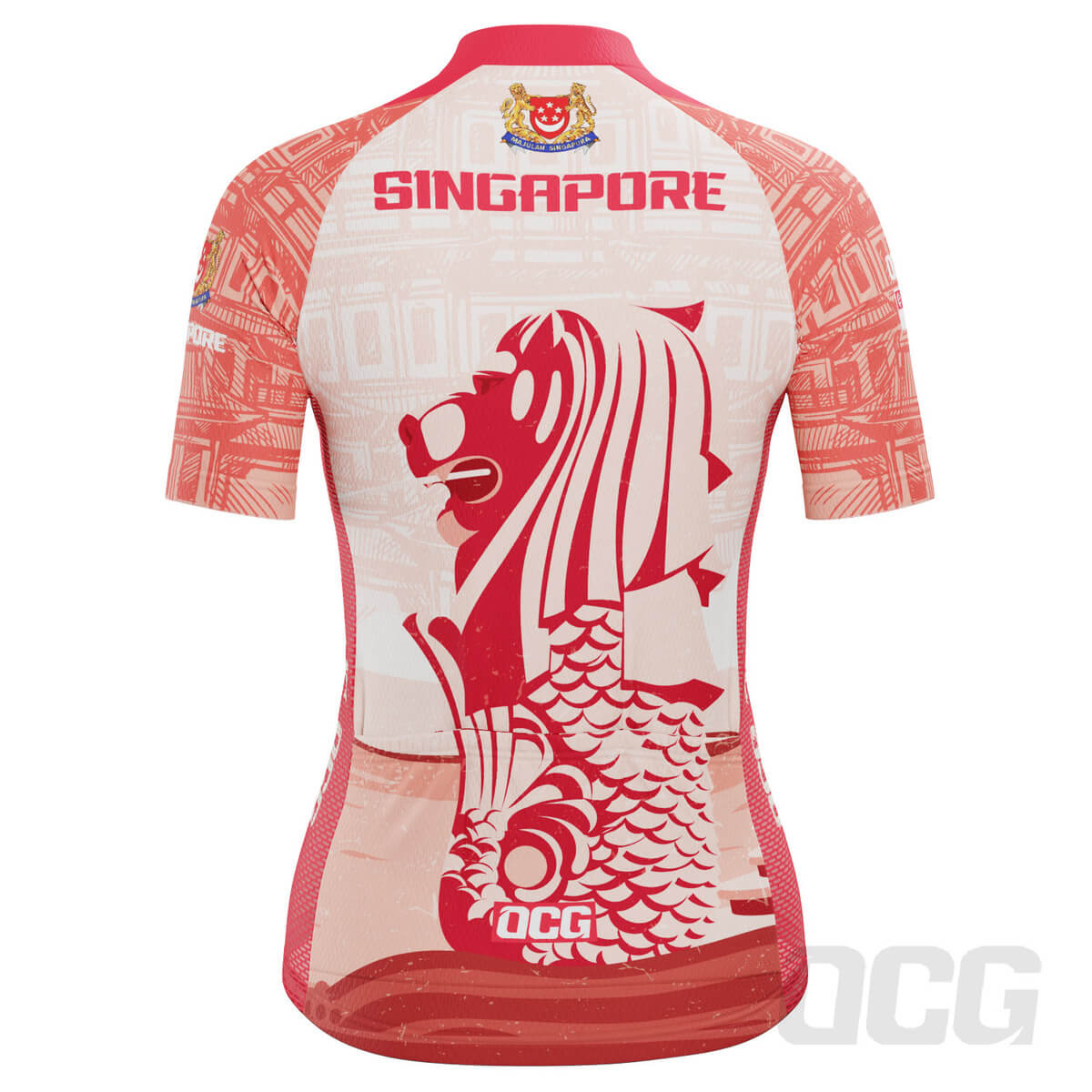 Women's Singapore Merlion Lion National Flag Short Sleeve Cycling Jersey