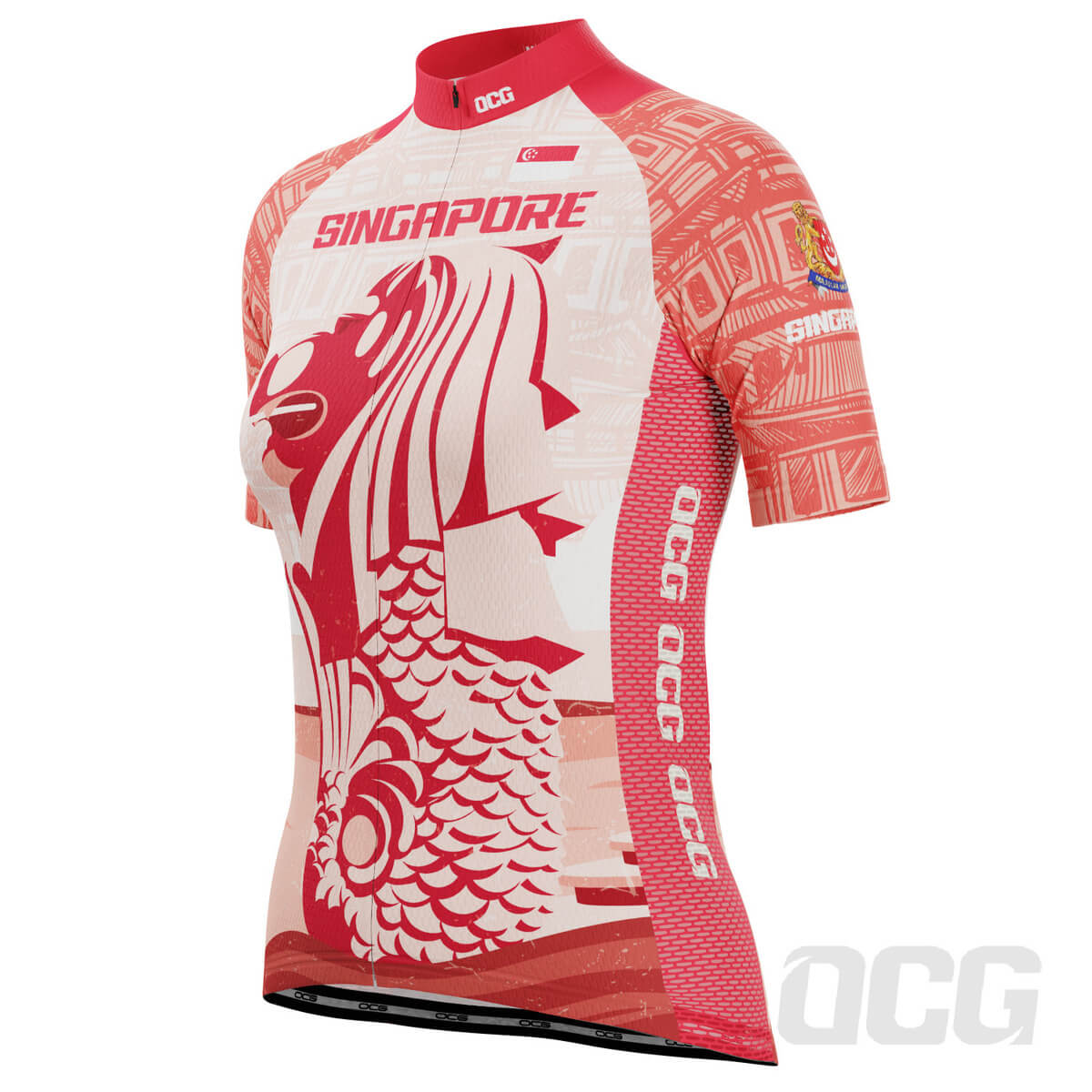 Women's Singapore Merlion Lion National Flag Short Sleeve Cycling Jersey