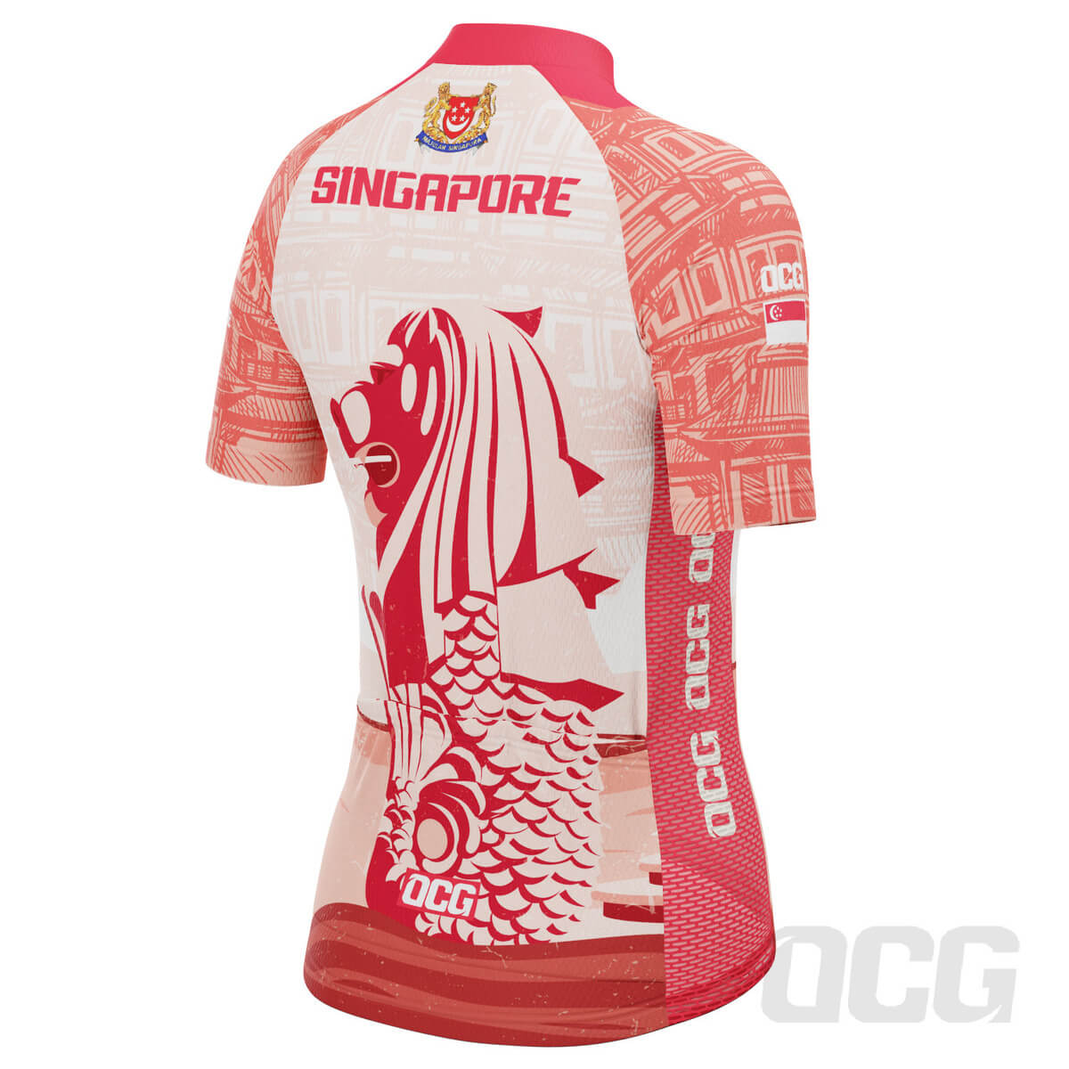 Women's Singapore Merlion Lion National Flag Short Sleeve Cycling Jersey