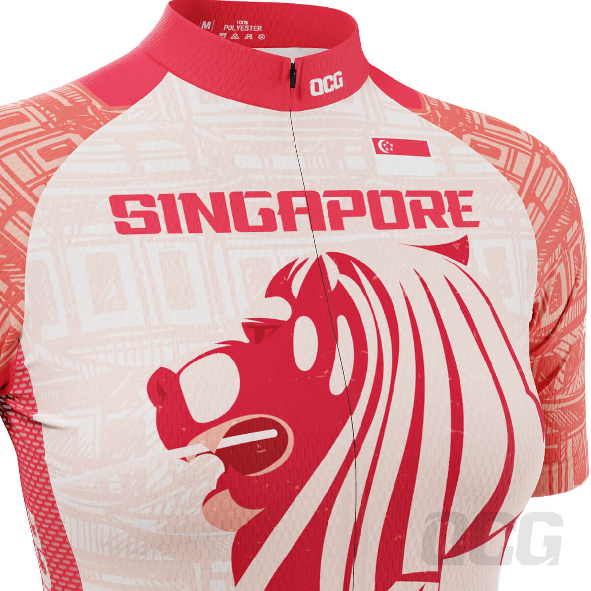 Women's Singapore Merlion Lion National Flag Short Sleeve Cycling Jersey