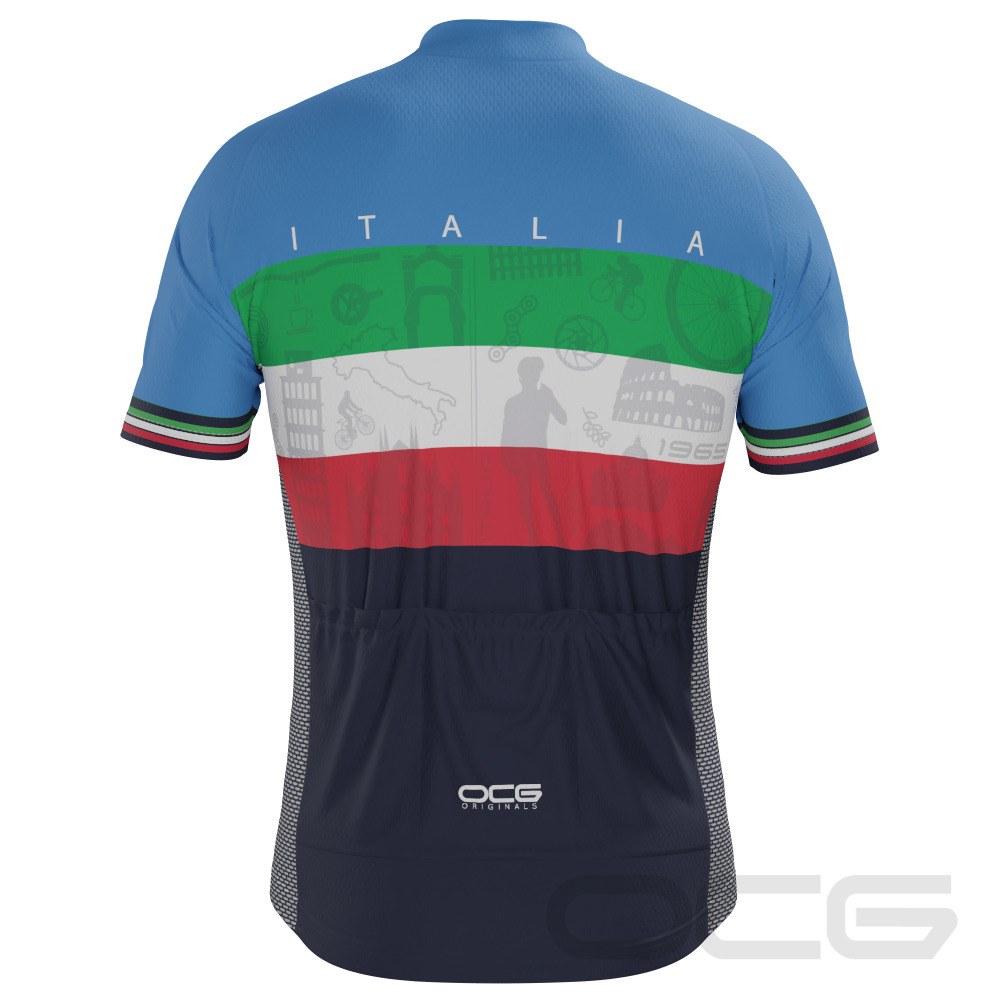 Men's Sites of Italy Italian Flag Short Sleeve Cycling Jersey