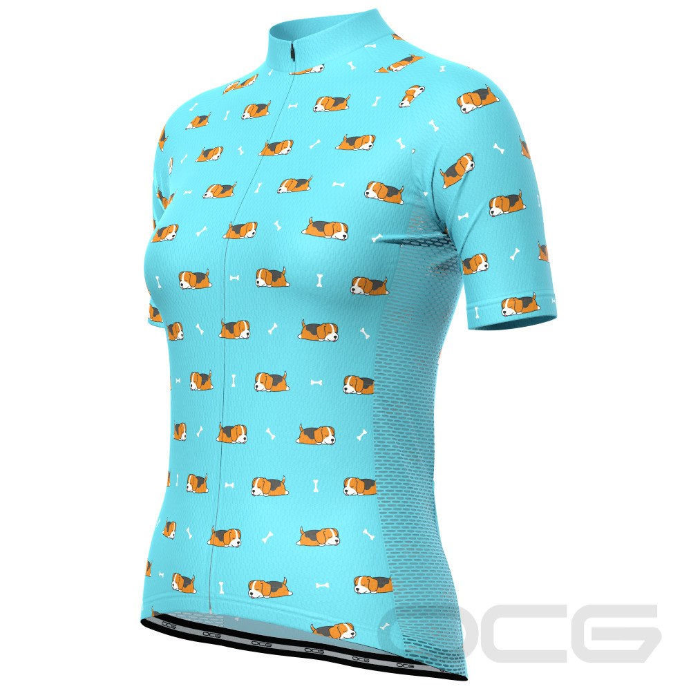 Women's Sleeping Beagle Short Sleeve Cycling Jersey
