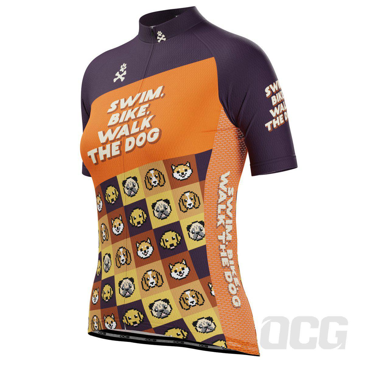 Women's Swim, Bike, Walk the Dog Short Sleeve Cycling Jersey