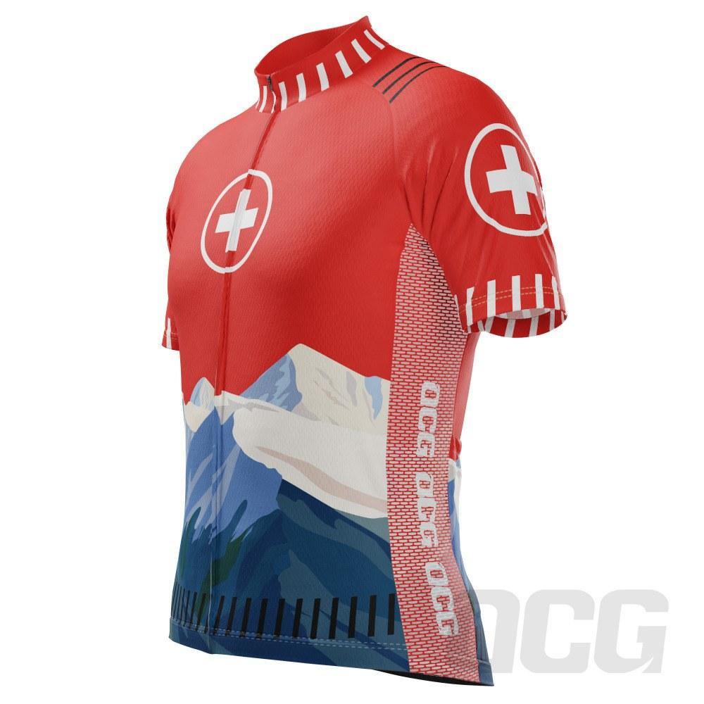 Men's Swiss Alps Switzerland National Flag Short Sleeve Cycling Jersey