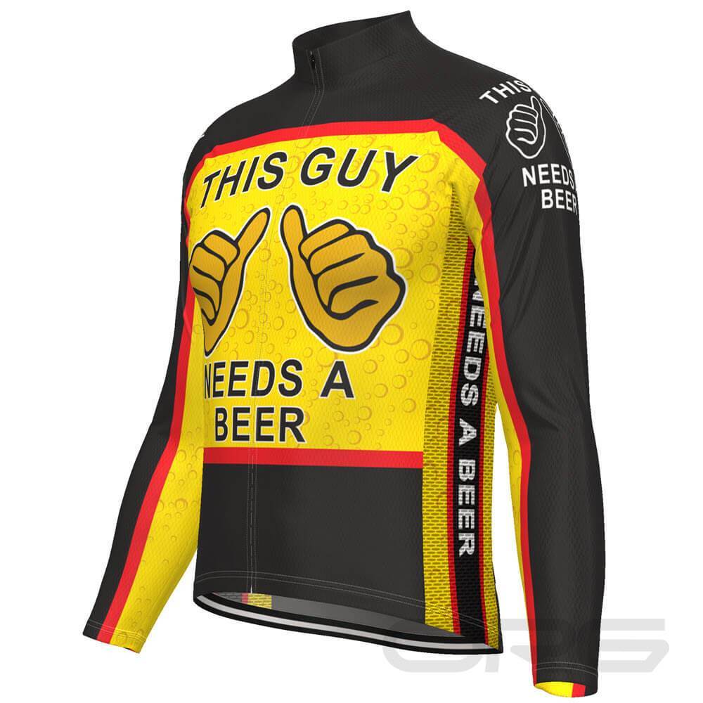Men's This Guy Needs a Beer Long Sleeve Cycling Jersey