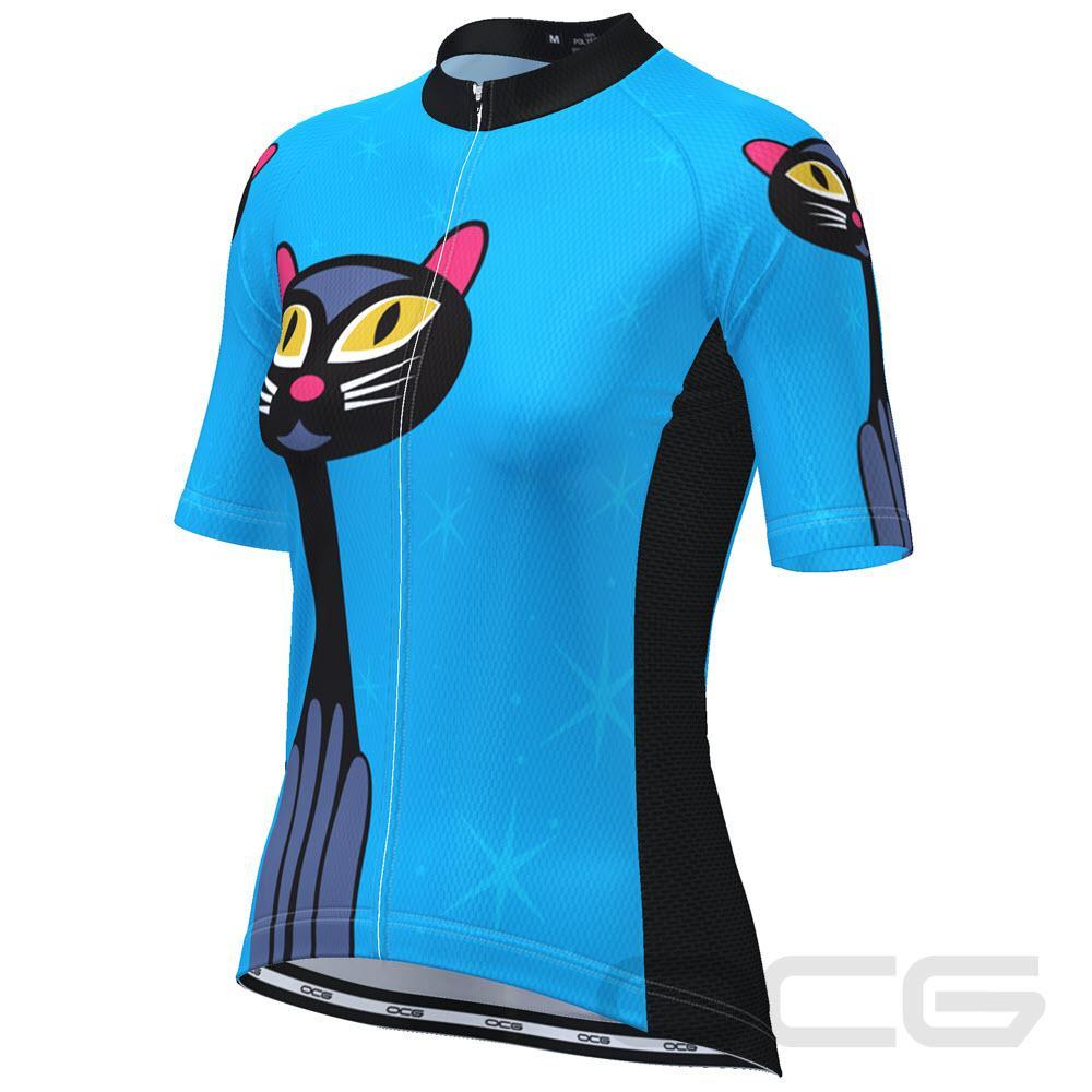 Women's Starry Night Cat Short Sleeve Cycling Jersey