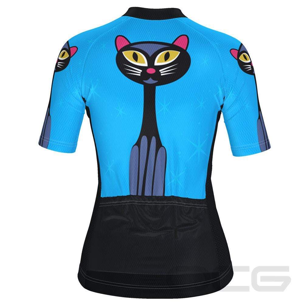 Women's Starry Night Cat Short Sleeve Cycling Jersey