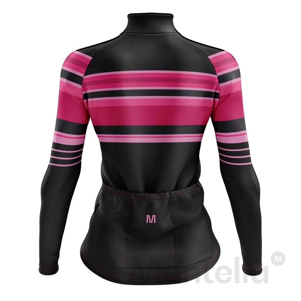 Women's Pink Striped Long Sleeve Cycling Jersey