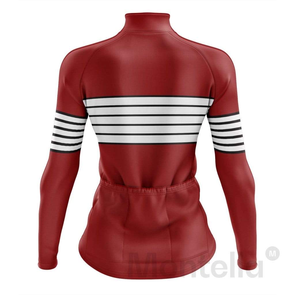 Women's Red Striped Long Sleeve Cycling Jersey