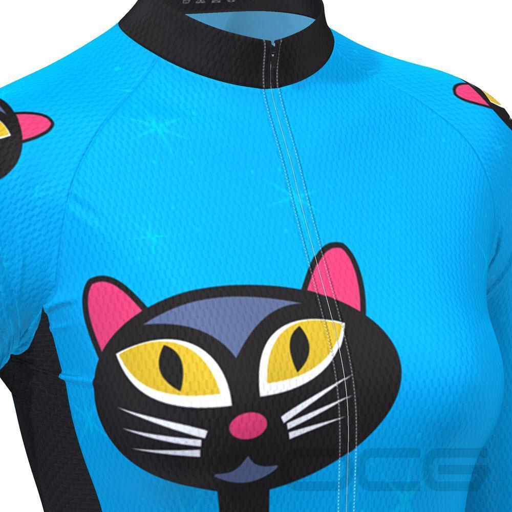 Women's Starry Night Cat Blue Long Sleeve Cycling Jersey