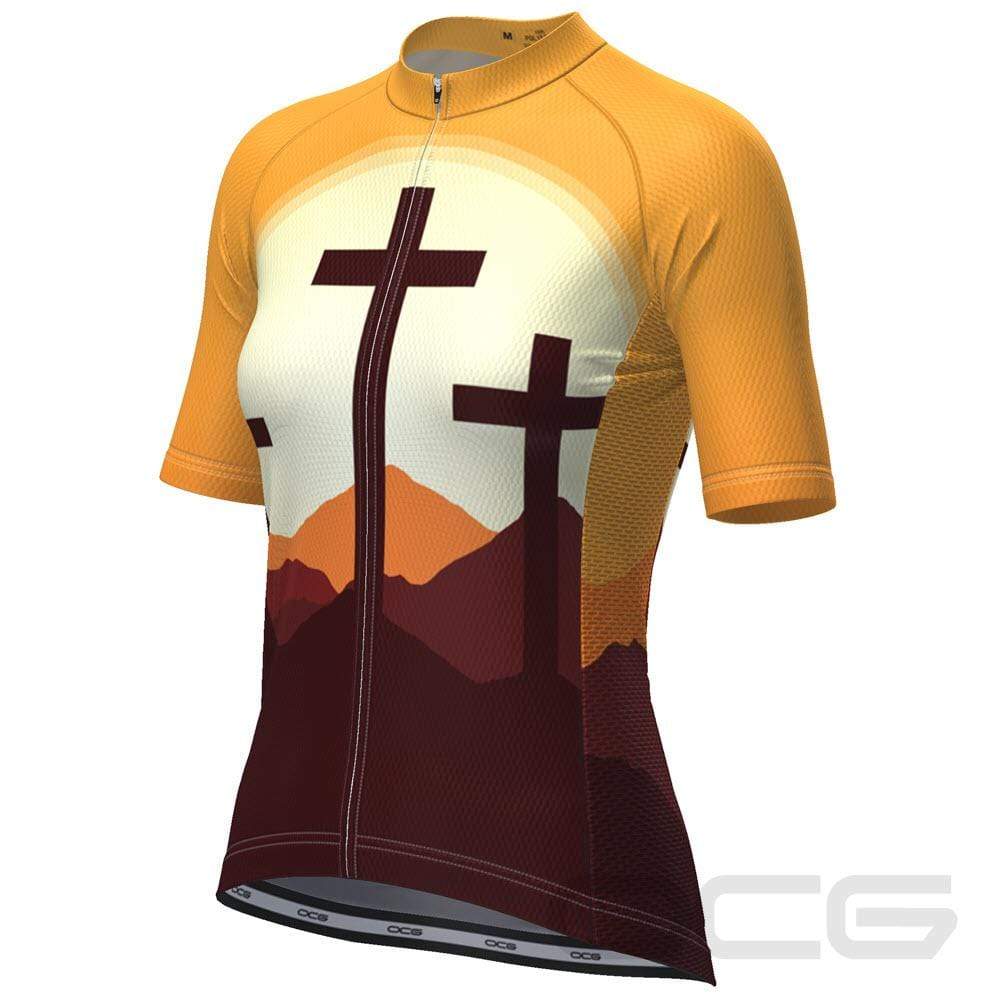 Women's Three Cross Christian Faith Short Sleeve Cycling Jersey