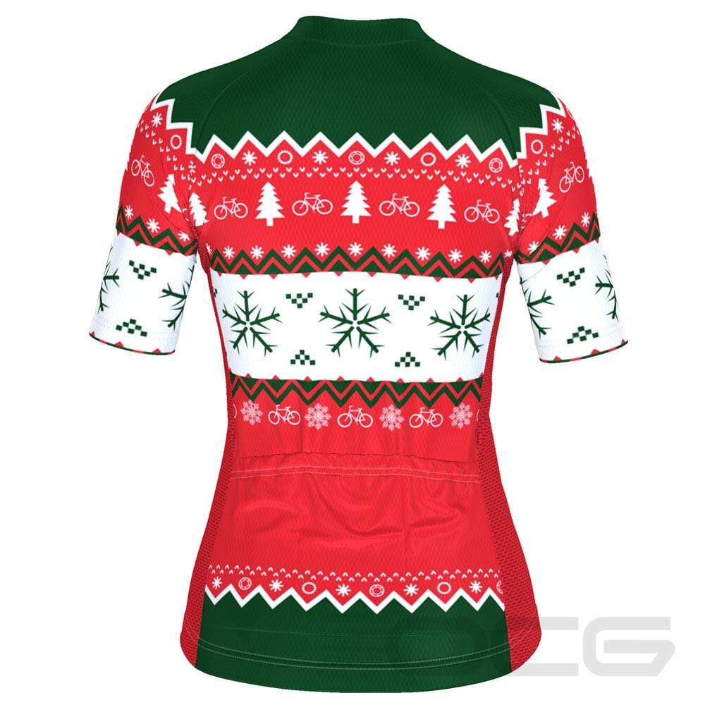 Women's Ugly Christmas Sweater Short Sleeve Cycling Jersey