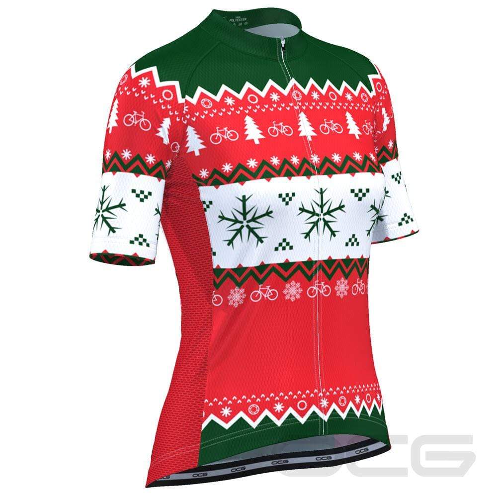 Women's Ugly Christmas Sweater Short Sleeve Cycling Jersey