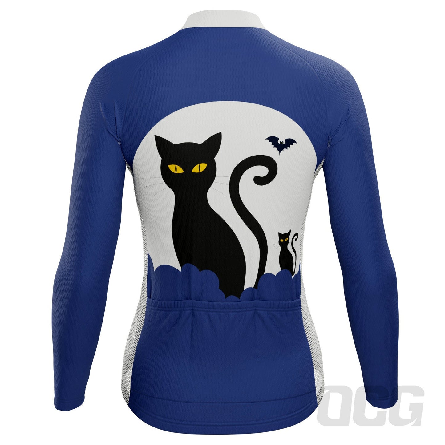 Women's Black Cat & Bat Long Sleeve Cycling Jersey